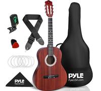 Pyle Ensemble Guitare acoustique 91,44cm junior, cordes en nylon de taille ¾, guitare classique en bois pour débutants, jeunes, enfants, adolescents, adultes avec pack d'accessoires, droitier, sapele