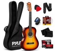 Pyle Ensemble Guitare Acoustique pour Débutants, Instrument en Bois Massif Taille Complète 4/4, 39" Marron Brillant