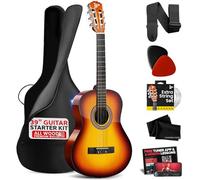 Pyle Guitare acoustique 99 cm - Bois massif, taille complète 4/4, marron brillant