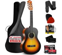 Pyle Ensemble Guitare Acoustique pour Débutants, Instrument en Bois Massif Taille Junior 1/2 pour Enfants et Adultes, 34" Sunburst Teardrop Mat