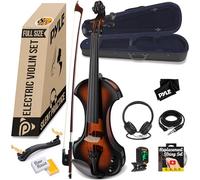 Pyle Ensemble Violon Électrique Taille Complète 4/4, Violon Silent en Bois Massif avec Étui Dur, Jeu de Cordes Supplémentaires, Archet et Accessoires en Ébène pour Étudiants, Débutants et Avancés