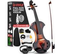 Pyle Ensemble Violon Électrique Taille Complète 4/4, Violon Silent en Bois Massif avec Étui Dur, Jeu de Cordes Supplémentaires, Archet et Accessoires en Ébène pour Étudiants, Débutants et Avancés