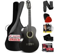 Pyle Guitare Acoustique 86 cm pour Débutants - Taille 1/2 Junior en Bois Massif, Finition Noir Mat, Idéale Enfants et Adultes, Instrument Musical Complet