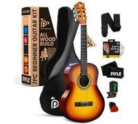 Pyle Guitare Acoustique 99 cm - Bois Massif, Taille Complète 4/4, Marron Brillant, Idéale pour Adultes et Débutants