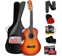 Pyle Guitare Acoustique Classique pour Débutants de 36” - Guitare à 6 Cordes Taille Junior 3/4 Fait Main avec Étui, Accordeur Numérique, Cordes en Nylons, Médiators, Sangle, Idéale pour Débutants