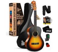 Pyle Guitare Classique 99 cm - 6 Cordes, Accordeur Numérique, Bois Fait Main, Design Débutant, Sunburst Teardrop, Surface Polie Brillante