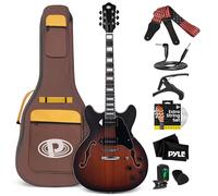 Pyle Guitare électrique semi-creuse Jazz 106,2 cm – Kit avec housse – Finition mate Sunburst