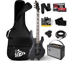 Pyle Guitare Electrique Heavy Metal EG Fire avec Kit Amplificateur-Guitare- Instrument Taille Complète avec Ampli de Pratique & Accessoires, Noir Mat