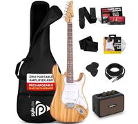 Pyle Guitare Électrique Taille Complète avec Ampli 5W - Pack Débutant Style ST, 22 Frettes, Corps en Bois, Étui, Sangle, Médiators et Cordes de Rechange - Naturel