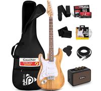 Pyle Guitare Électrique - 99 cm avec Amplificateur 5W, Étui, Médiators, Cordes de Remplacement, Sangle, 22 Frettes, Idéale pour Débutants - Couleur Naturel