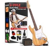 Pyle Guitare Électrique Taille Complète avec Ampli 5W - Pack Débutant Style ST, 22 Frettes, Corps en Bois, Étui, Sangle, Médiators et Cordes de Rechange - Naturel