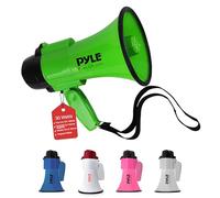 Pyle Haut-Parleur Mégaphone Compact à Piles avec Sirène, Mégaphone Porte-Voix, 30 Watts, Microphone, 2 Modes, Sonorisation PA, Poignée Pliable pour Cheerleading et Usage Policier, Vert