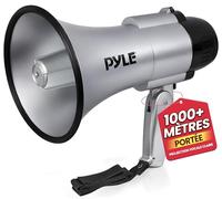 Pyle Mégaphone portable 30 W — sirène, micro, 2 modes, sur piles, poignée pliable, argenté