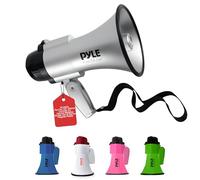 Pyle Haut-Parleur Mégaphone Portable avec Sirène ,Mégaphone Porte-Voix, Fonctionnant sur Piles, Puissance de 30 Watts, Microphone, 2 Modes, Sonorisation PA et Poignée Pliable ,Argenté