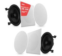Pyle Paire de Haut-Parleurs de 25 cm à Encastrer dans Le Mur ou Le Plafond 2 Voies - Système avec Connexions Rapides à Ressort, Grilles Interchangeables Ronde/Carrée, Son Stéréo - 300 Watts