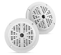 Pyle Haut-Parleurs Marins Étanches 10 cm, pour Bateau, Kayak, Voiture Blanc | Son pleine gamme, double cône polypropylène, aimant puissant, compatible autoradio, résistant UV, paire câble visserie inclus