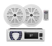 Pyle Kit Autoradio Marin Bluetooth, 2 Enceintes Étanches 13 cm, USB Blanc