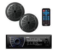 Pyle Kit Autoradio Marin Bluetooth, 2 Enceintes Étanches 13 cm, USB Noir