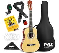 Pyle Kit de Guitare Acoustique Debutant 86 cm Junior-Guitare Enfant/Adulte Classique en Bois de Tilleul Fait Main avec Housse, Accordeur Numérique, Cordes, Médiators, Sangle, Droitier, Marron