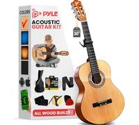 Pyle Kit de guitare acoustique pour débutant, 1/4 de taille junior, instrument à cordes en nylon avec capodastre, sangle, ensemble de cordes supplémentaires, sac de transport, guitares pour adultes et