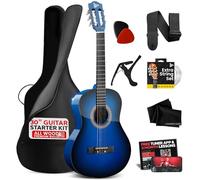 Pyle Kit de guitare acoustique pour débutant, 1/4 de taille junior, instrument à cordes en nylon avec capodastre, sangle, ensemble de cordes supplémentaires, sac de transport, guitares pour adultes et