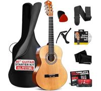 Pyle Kit de guitare acoustique pour débutant, 1/4 de taille junior, instrument à cordes en nylon avec capodastre, sangle, ensemble de cordes supplémentaires, sac de transport, guitares pour adultes et