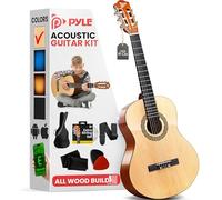 Pyle - Kit de Guitare Acoustique pour Débutant - Guitare Enfant/Adulte - Taille Junior 3/4 en Bois Massif - 91,44 cm Frêne Naturel