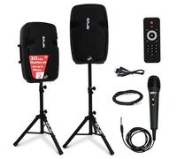 Pyle Kit Enceintes avec 2 Pieds d'Enceintes, Kit de Système PA Portable sans Fil, 1800W, Compatible Bluetooth, Paire Active/Passive pour Sonorisation Intérieure/Extérieure, Multiples Entrées