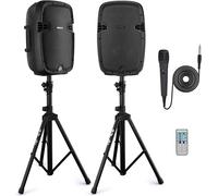 Pyle Kit Enceintes avec 2 Pieds, Enceinte Bluetooth Puissante,1000W, Haut Parleurs Actives et Passives, Montage de 35 mm, Lecteurs MP3/USB/SD/AUX, 2 Supports, Micro, Télécommande