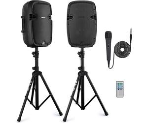 Pyle Kit Enceintes avec 2 Pieds, Enceinte Bluetooth Puissante,1000W, Haut Parleurs Actives et Passives, Montage de 35 mm, Lecteurs MP3/USB/SD/AUX, 2 Supports, Micro, Télécommande