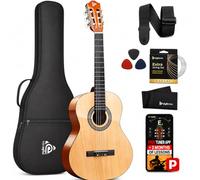 Pyle Kit guitare acoustique pour débutant, instrument en bois de taille 1/2 junior avec kit complet d'accessoires, médiators, bandoulière, étui de transport, chiffon de nettoyage, application