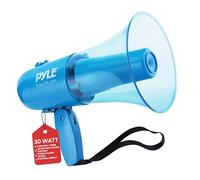Pyle Mégaphone 30 W étanche - Sirène bullhorn - Batterie portable - Pour intérieur et extérieur - Portée de 450 mètres carrés - 4 piles C nécessaires - Sirène d'enregistrement de musique - Bleu
