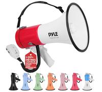 Pyle PMPRA514WHI Lightweight and Portable Bullhorn Megaphone, Aux (3.5mm) Input for MP3/Music, Automatic Siren, 50-Watt, MIC/Talk (White & Red) Unisex-Adult, Blanc/Rouge, Taille Unique