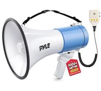 Pyle Mégaphone 50W-Haut-Parleur Portable avec Sirène Intégrée, Enregistrement, Bluetooth et AUX et Batterie Rechargeable, Mégaphone Porte-Voix avec Micro et Bandoulière