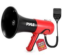 Pyle Mégaphone portable Bluetooth – 100W, portée 1500 m – Sirène et modulateur – Rouge/Noir rond