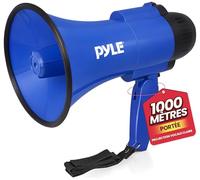 Pyle Mégaphone Compact 30W à Piles avec Sirène - Haut-Parleur Porte-Voix PA, Microphone Intégré, 2 Modes, Poignée Pliable, pour Événements et Sécurité (Bleu)