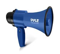Pyle Mégaphone 30W Compact à piles – Microphone intégré, Sirène, Poignée pliable (Bleu)