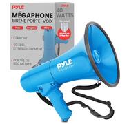 Pyle Mégaphone - Haut-parleur 40 W avec Sirène et Musique - Mégaphone Porte-Voix Portatif et Léger, Portée 670 m², Pour Intérieur et Extérieur - Bleu