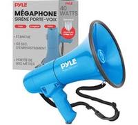 Pyle Mégaphone - Haut-Parleur 40 W avec Sirène et Musique - Mégaphone Porte-Voix Portatif et Léger, Portée 670 m², pour Intérieur et Extérieur - Bleu