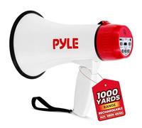 Pyle Mégaphone portable avec sirène | Haut-parleur mégaphone rechargeable de 30 W avec portée de 600 m, enregistreur vocal, entrée AUX et chargement USB-C, pour écoles, événements sportifs et annonces