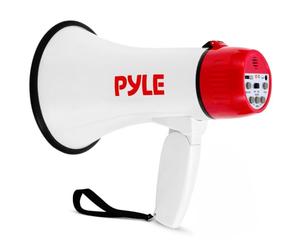 Pyle Mégaphone Portable avec sirène | Mégaphone Rechargeable 30 W avec portée de 1200 Yards, enregistreur Vocal, entrée AUX et Recharge USB-C, pour écoles, événements Sportifs et annonces | Rouge