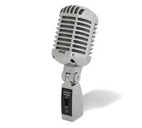 Pyle Microphone Dynamique Rétro Classique-Style Vintage Ancien en Métal, Micro Cardioïde Unidirectionnel avec Câble XLR, Adaptateur de Pied Universel, Enregistrement en Studio,Performance Argent