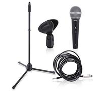 Pyle PDMIC88ST Kit de Microphone Dynamique à Main - Microphone Filaire unidirectionnel avec Sac de Transport, Support de Micro en métal, Clip et câble Audio XLR de 5 m vers Connexion Audio de 6,35 mm