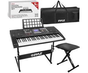 Pyle Piano - Piano Numérique Portable à 61 Touches - avec Sac de Transport étanche - Tabouret et Support pour Clavier -Noir