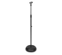 Pyle Pied de Micro en Acier, Support Micro à Potence Réglable et Pliable avec Base Ronde Lourde, Compact, Noir