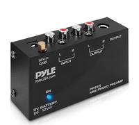 Pyle Préampli Phono pour Platine Vinyle - Mini Préamplificateur Phonographe Audio Stéréo avec Compartiment Pile 9V, Adaptateur DC 12V, Entrée/Sortie RCA & Fonctionnement Ultra-Basse Bruit - Noir