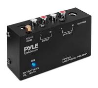 Pyle Préampli Phono pour Platine Vinyle - Mini Préamplificateur Phonographe Audio Stéréo avec Compartiment Pile 9V, Adaptateur DC 12V, Entrée/Sortie RCA & Fonctionnement Ultra-Basse Bruit, Noir