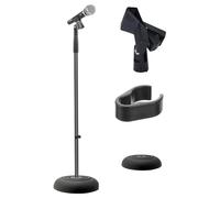 PYLE-Pro Pied de Micro en Acier, Support Micro à Potence Réglable et Pliable avec Base Ronde Lourde, Compact, Noir