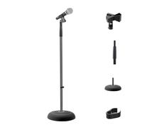 PYLE-Pro Pied de Micro, Support de Micro à Potence, Hauteur Réglable et Pliable, Base Ronde, Compacte et Lourde, Noir