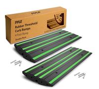 Pyle Rampe de Seuil en Caoutchouc-Rampe Bordure Antidérapante Usage Intensif- Bandes Réfléchissantes Vertes, Pour Garage, Allée, Trottoir, Voiture, Camion, Fauteuil Roulant, Chariot Élévateur-Lot de 2